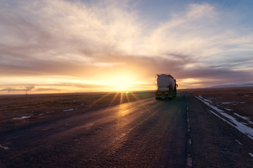 Sticker - traffic on country road with sunbeam