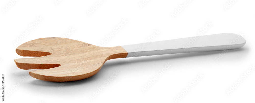 Wooden fork on white background