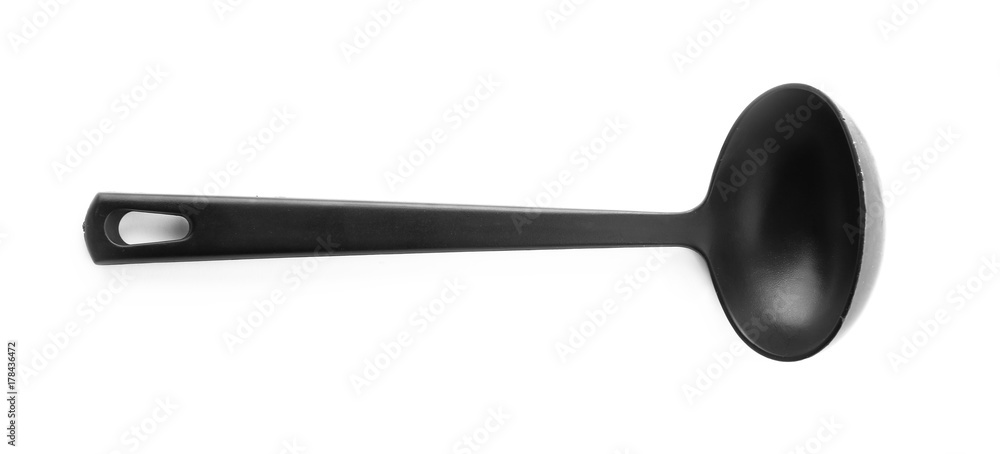 Plastic ladle on white background