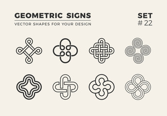 Wall Mural - Set of eight minimalistic trendy shapes. Stylish vector logo emblems for Your design. Simple geometric signs collection.