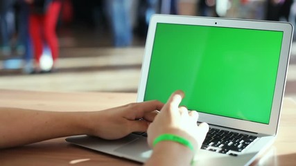 man hands typing using laptop keyboard texting blogger socail networking freelancer notebook green screen chromakey closeup view technology application developer programmer creating computer program