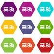 © ylivdesign - Toy train icon set color hexahedron