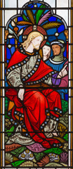 Wall Mural - LONDON, GREAT BRITAIN - SEPTEMBER 14, 2017: The teaching of Jesus on the stained glass in the church St. Michael Cornhill by Clayton and Bell from 19. cent.