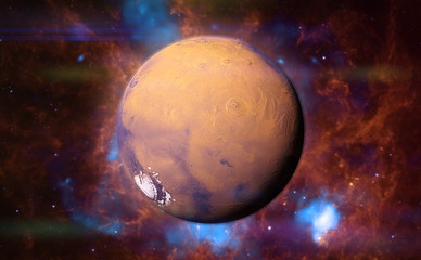 Wall Mural - planet mars in front of a colourful nebula