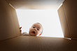 © Lisa Tichané - Funny face of baby looking down through cardboard box