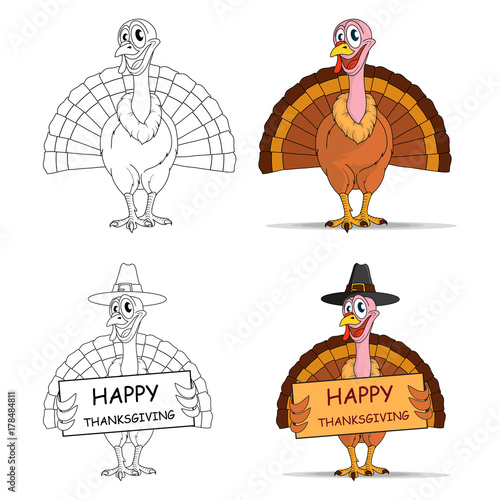 Thanksgiving Day Color Set Of Turkey Logo On White Background