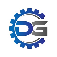 dg initial logo vector with gear blue gray