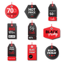 Black Friday Sale Tags Collection Isolated On White Background Logos Design Flat Vector Illustration