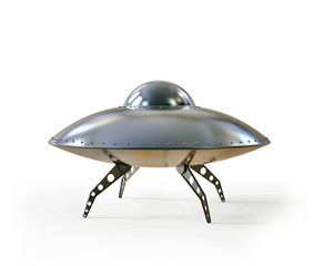 flying saucer metal isolated on white background.