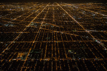 Aerial View To Night City Chicago Streets