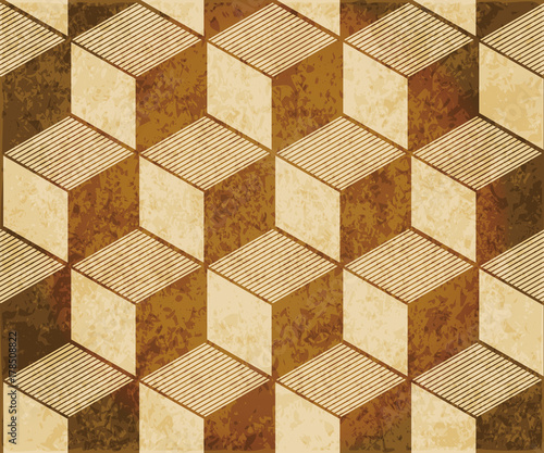 retro-brazowy-akwarela-tekstury-grunge-bezszwowe-tlo-3d-szesciennych-linii-kwadratowych