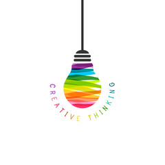 Wall Mural - creative thinking concept with hanging lightbulb made of colorful paint strokes