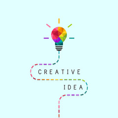 Wall Mural - creative idea concept with dotted line and colorful lightbulb