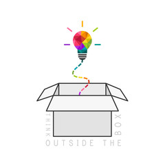Wall Mural - out of the box thinking concept with colorful low poly light bulb