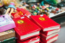 Chairman Mao's Little Red Book On Sale At Upper Lascar Row Street Market, Sheung Wan, Hong Kong