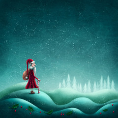 Abstract winter background with Santa Claus