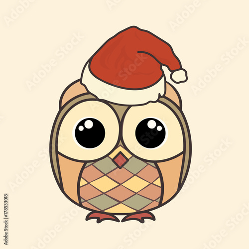 Owl With Santas Cap Christmas And New Years Owl Simple