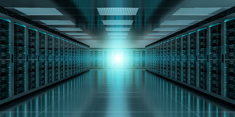 Fototapete - Server room data center interior 3D rendering
