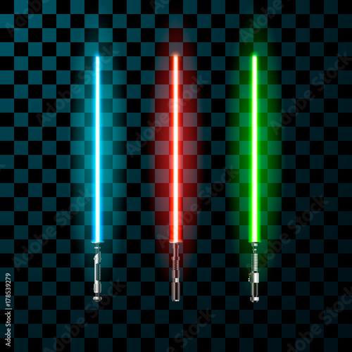 Set of realistic light swords. Vector illustration Poster Mural XXL