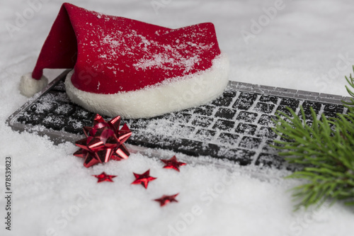 Obraz na plátně Weihnachten, Mütze, Tastatur