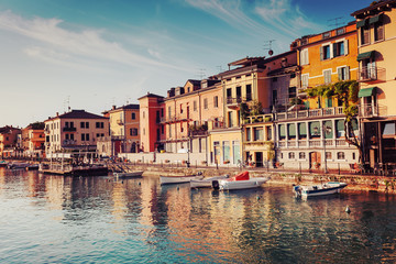 morning in peschiera del garda, italy, pastel retro toned