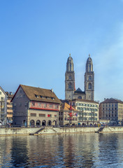 Wall Mural - Embankment of Limmat river, Zurich, Switzerland