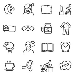 Wall Mural - sleep icon set, thin line design. line with editable stroke