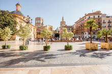 View In The Virgen Square With Cathedral In The Centre Of Valencia City During The Sunny Day In Spain