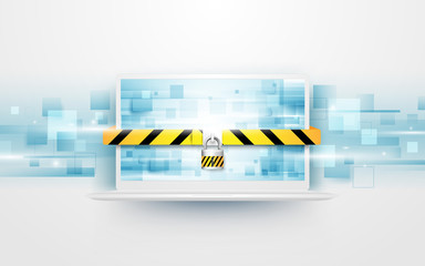 Poster - Computer security, protect your laptop concept with abstract digital hi tech rectangles background