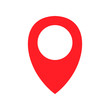 © pixelae - Red simple map pin with shadow. concept of pinpoint button, finder label, check rights, ui, user interface, direction, mobile app. flat style trend logotype graphic design element on white background