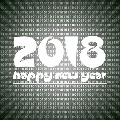 Wall Mural - happy new year 2018 on grayscale stripped binary code background eps10