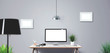 © vanderon - Computer display and office tools on desk. Mockup Scene Creator