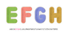 Uppercase Realistic Letters E, F, G, H Made Of Color Felt Fabric. For Festive Cute Design.