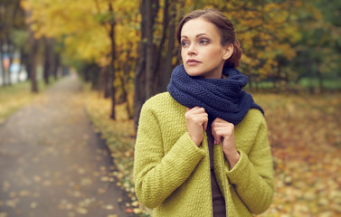 Wall Mural - beautiful woman in the autumn park