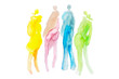 Quartett - kleine Gruppe von vier Leuten, Menschen, fashion, style, Wasserfarben, Aquarell, individuell, vintage, retro, Schlaghose, hippie, hipster, Gesellschaft und Gemeinschaft, Freundschaft