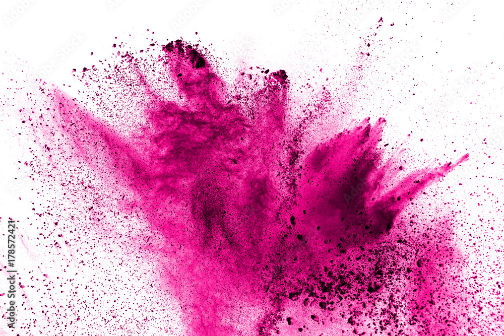 Abstract pink powder explosion on white background. - obrazy, fototapety, plakaty 