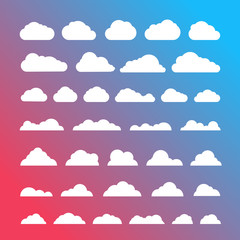 Poster - White Clouds silhouettes vector collection on gradint background