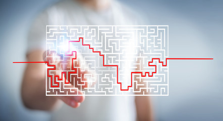 Poster - Businessman searching solution of a complicated maze