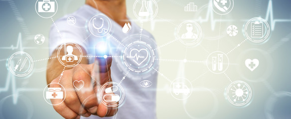 Aufkleber - Businessman using digital medical interface 3D rendering