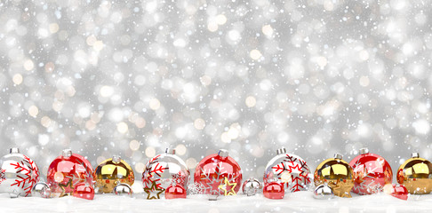 Wall Mural - Red and white christmas baubles lined up 3D rendering