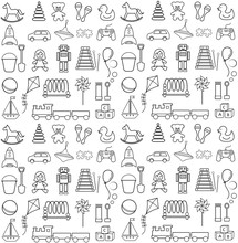Set Of Contour Icons And Pattern On Children's Theme