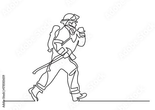 Photographie continuous line drawing of - running firefighter