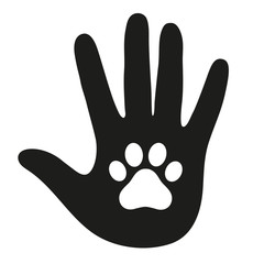 Hand of a man with a dog's paw