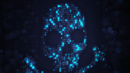 Poster - Blue skull shape of hex code and bokeh