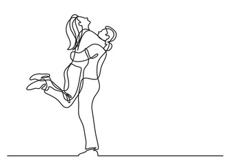 Wall Mural - one line drawing of hugging couple