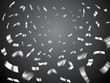 Confetti explosion on transparent background. White, gray metal realistic scattered confetti. Many falling tiny confetti pieces. Celebration background with confetti