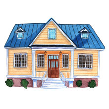 Watercolor Illustration House Home Cottage Cosy Building Estate 