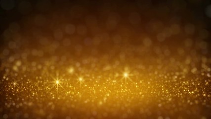 Wall Mural - gold glitter in light rays. abstract holiday motion background. computer generated seamless loop ani