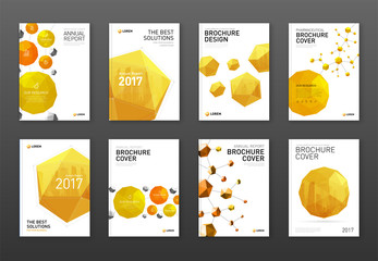 Wall Mural - Corporate brochure cover design templates set with low polygonal 3d solid.