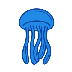 Sticker - Jellyfish line icon isolated on white background